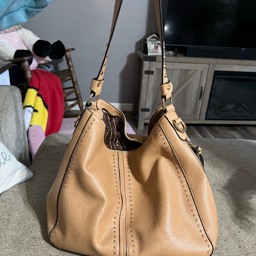 Montana West Tan Shoulder Bag with Slouchy Design and Gold Hardware